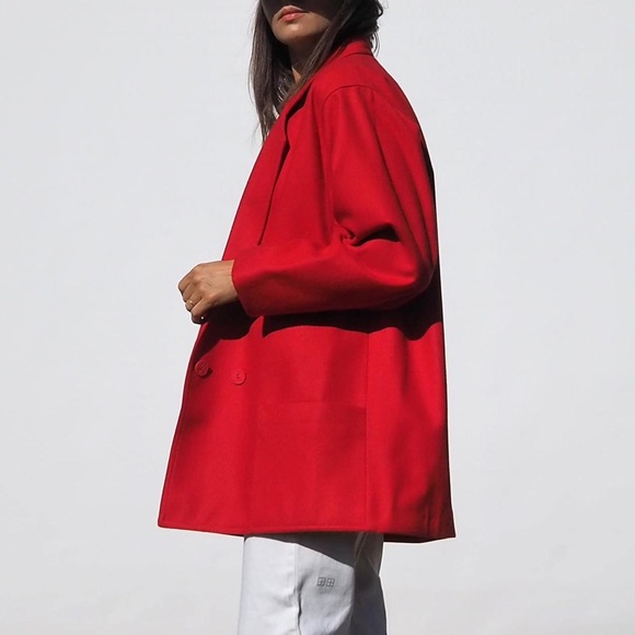 VINTAGE 80's RED WOOL OVERSIZED BLAZER - Picture 6 of 6